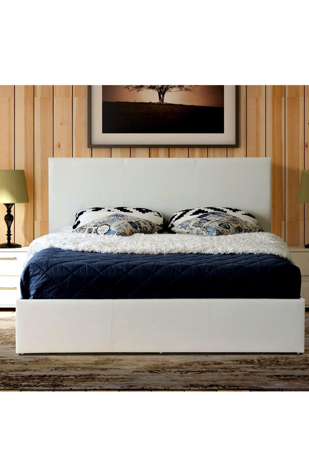 Leather Ottoman Storage Bed with Wooden Slatted Gas Liftup Base.